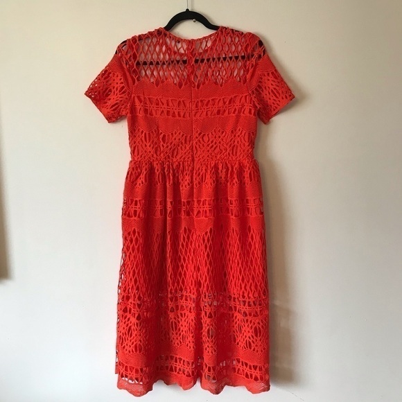 Boo Hoo orange corded lace panel crochet skater dress. Size 6. - Picture 4 of 10